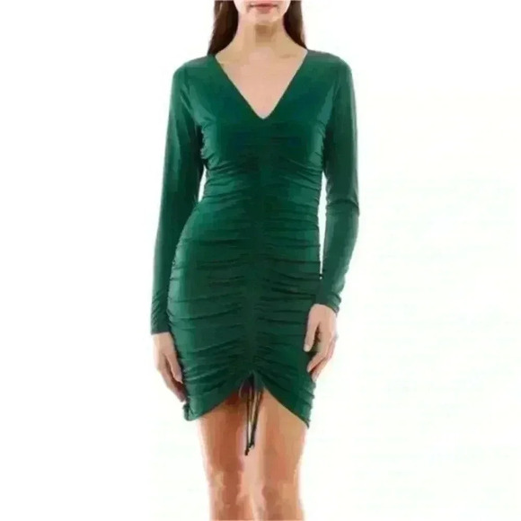 NEW Socialite V-Neck Long Sleeve Ruched Dress Size S - Picture 1 of 3